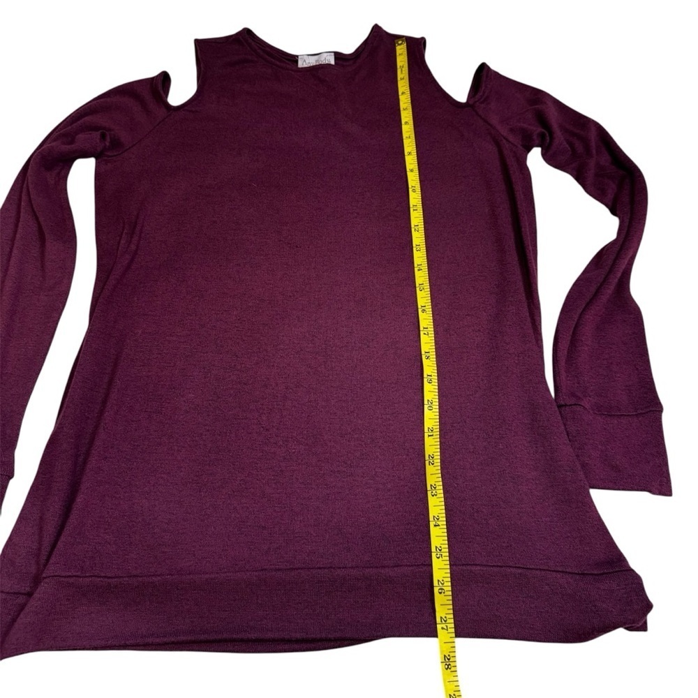 AnyBody Loungewear Womens Brushed Hacci Cold Shoulder Top in  Grape Wine Size XS - Picture 9 of 12